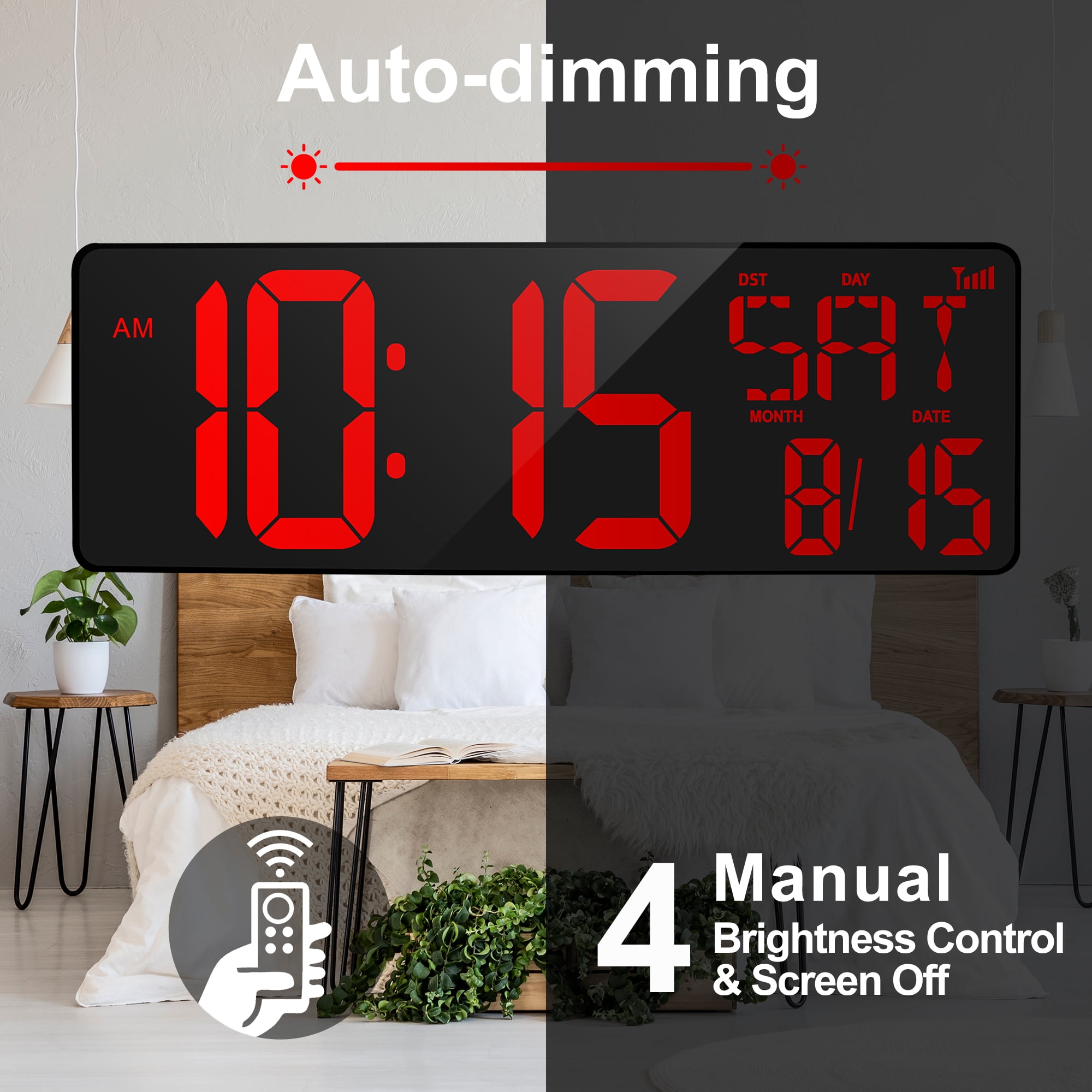 XREXS Large Digital Wall Clock with Bluetooth, 16.5 in Large Display Wall Clock with Temperature/Date/Week