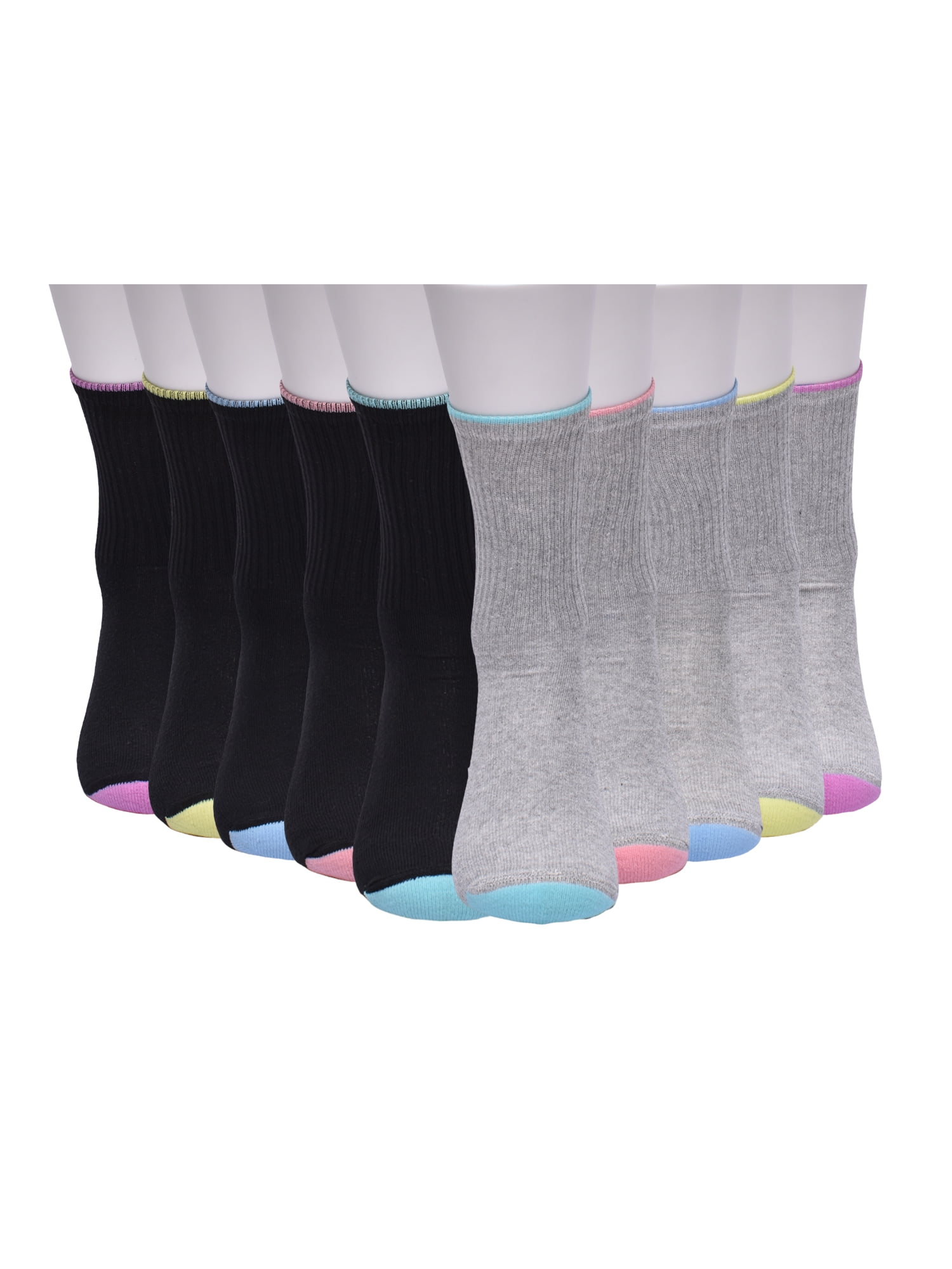 Wonder Nation Girls Cushioned Crew Socks, 10-Pack, Sizes S (6-10.5) - L (4-10)