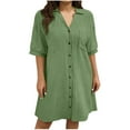 thumbnail image 3 of Horkkom Plus Size Dresses for Women Short Sleeve Mini Cotton Shirt Dresses Summer Casual Button Sundresses with Pockets L, 3 of 9