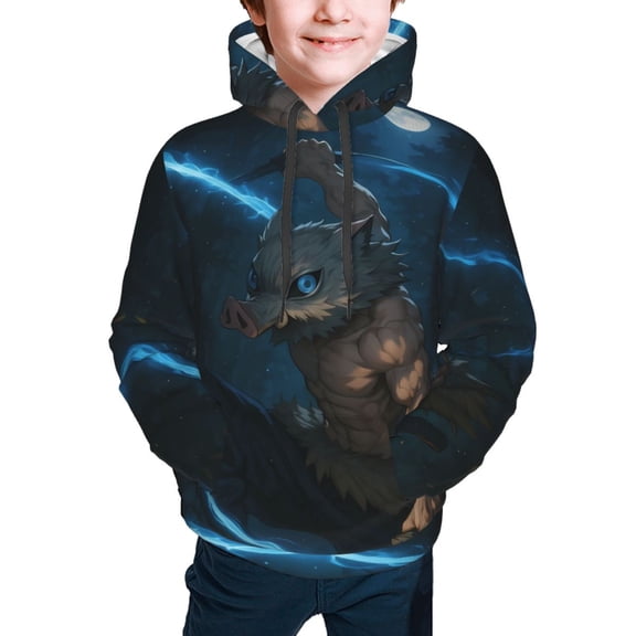 Demon Slayer Inosuke Hashibira Kids' Hoodie 3d Print Sweatshirt Soft Pullover Hooded With Big Pockets For Boys Or Girls Small