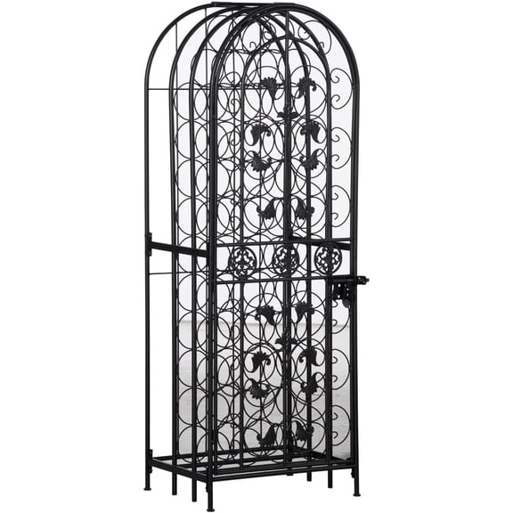Wine Rack HOMCOM 45 Bottle Wrought Iron Wine Rack Jail with Lock - Black,Wooden Wine Rack