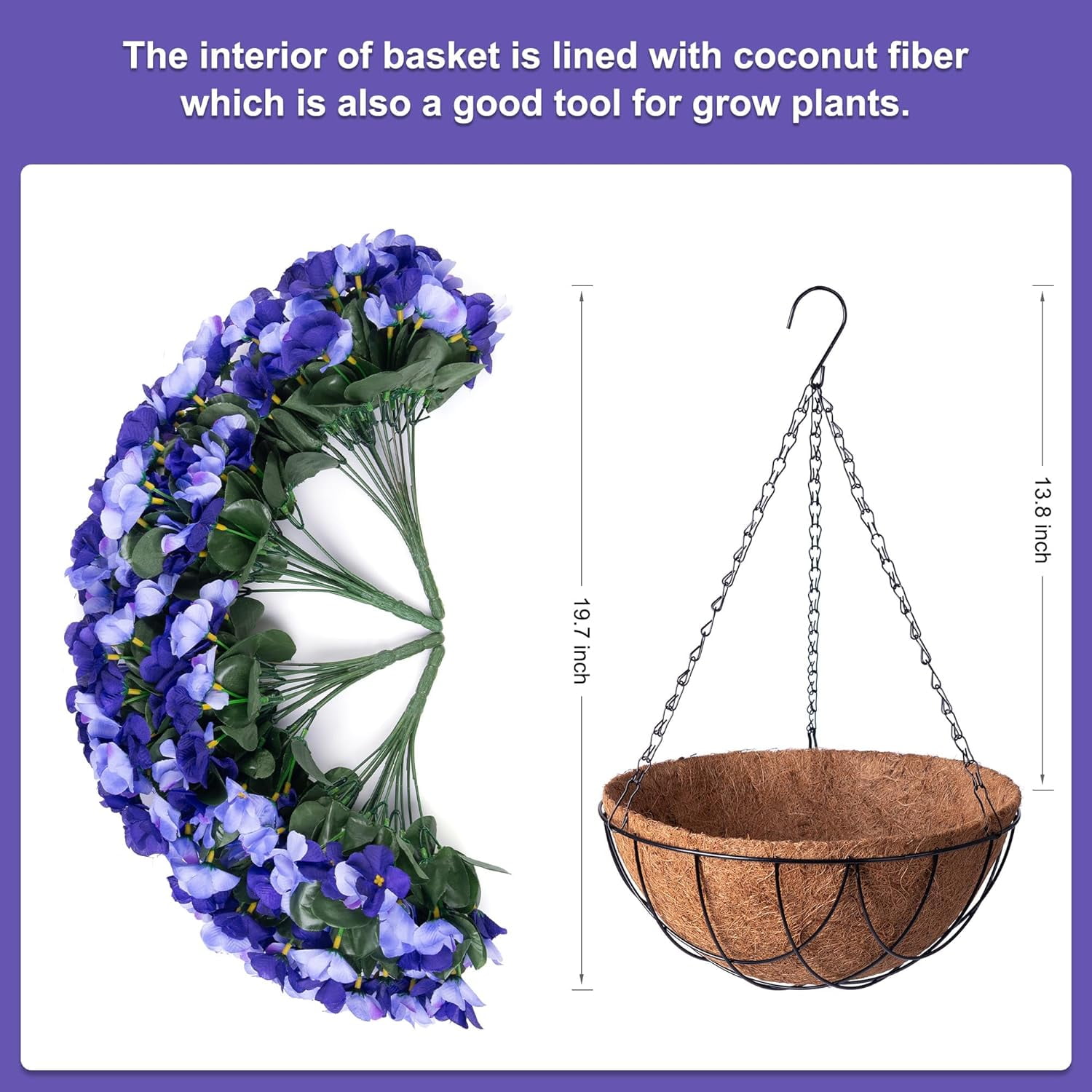 Artificial Hanging Flowers with Basket Outdoor Spring Summer Decor, Fake Hydrangea UV Resistant Arrangements in Pot Planter Decor for Indoor Porch Garden Yard (Double Blue)
