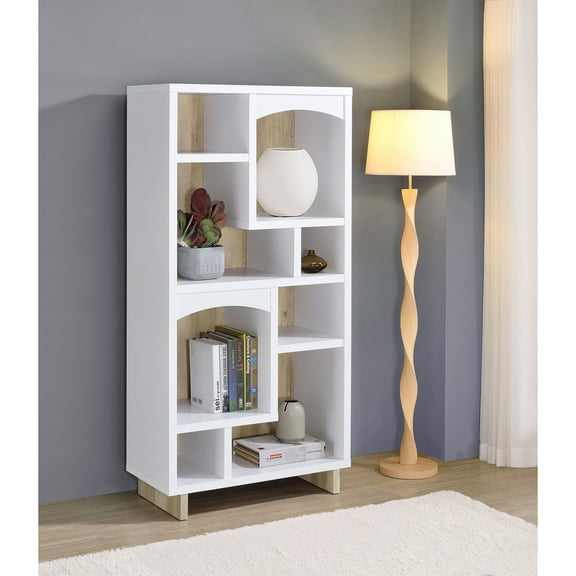 Display Shelves Geilys White and Distressed Pine 65-inch 8-shelf Bookcase,Shelving Units