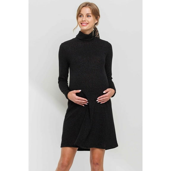 Turtle Neck Shimmer Maternity Knit Dress