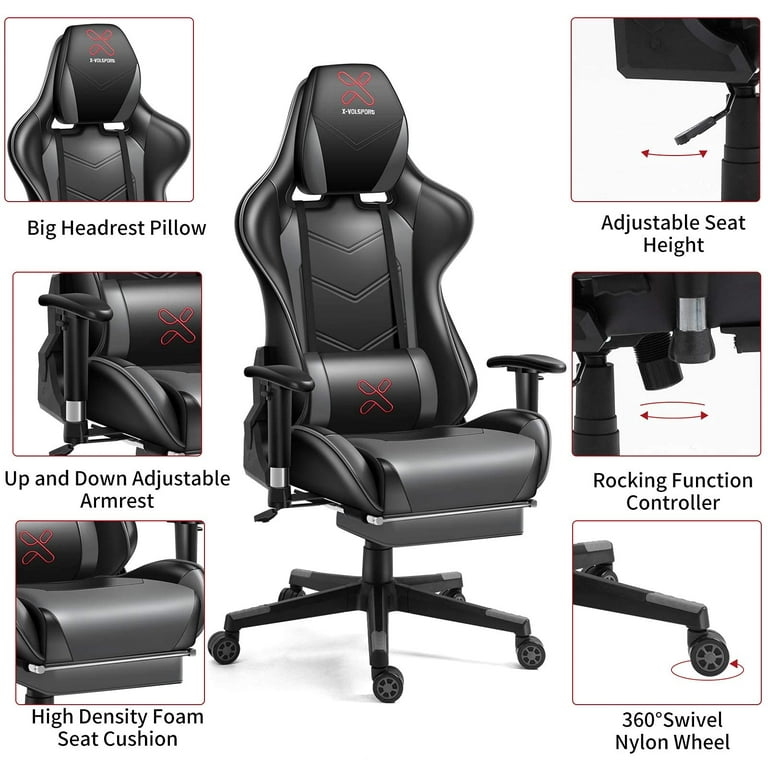X-VOLSPORT Computer Chair Gaming Chair Office High Back Chair with  Footrest, Racing Style Fabric Ergonomic Video Game Chair with Headrest and  Lumbar