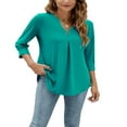 thumbnail image 3 of JUNWELL Women 3/4 Sleeve V-Neck Blouses  Button-down ShirtsTops Spring Loose Casual Shirts Streetwear, 3 of 6