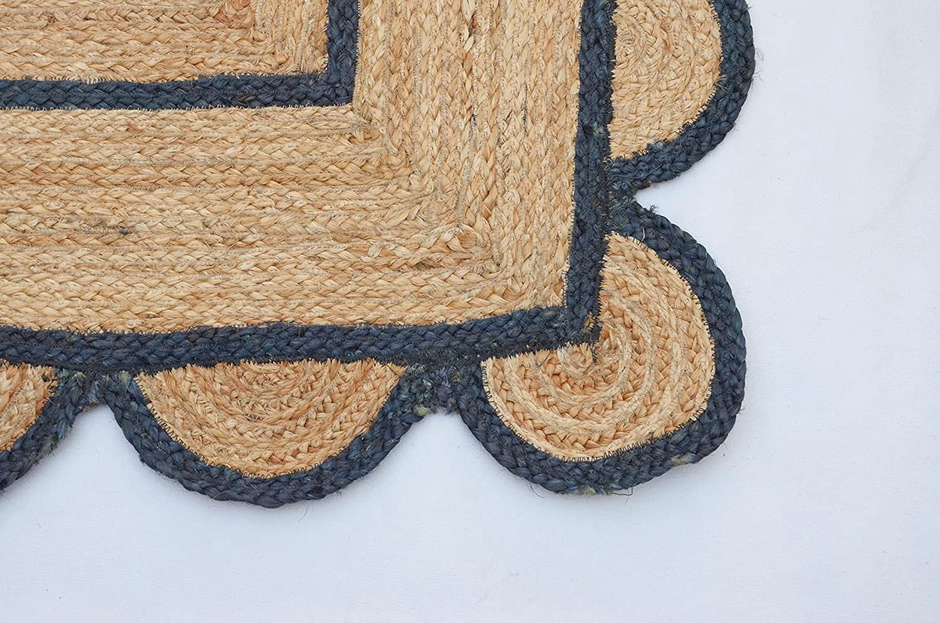 KLAVATE Natural Jute Hand Braided Scalloped Area Rug