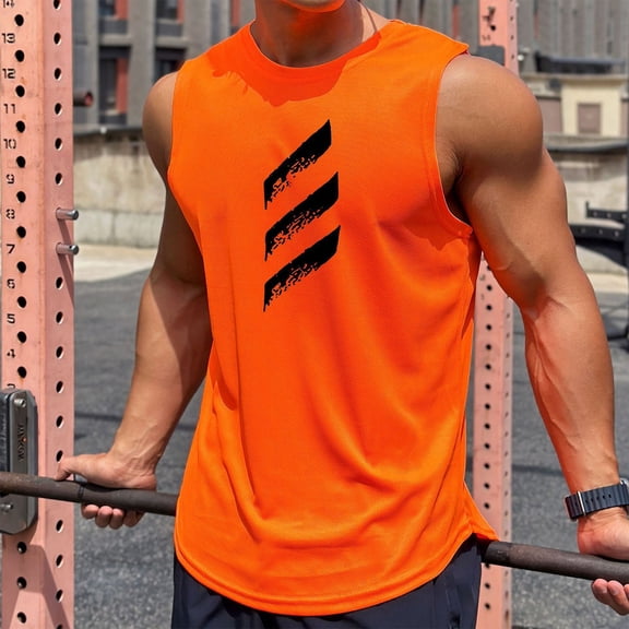 SGFCWSX Mens Tank Tops Lightweight Graphic Sleeveless Breathable Regular Fit Training Top for Men Orange Size XL