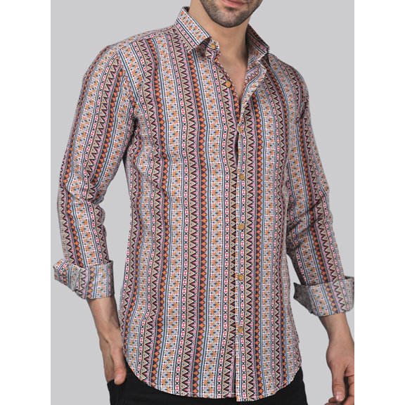 Nordic Men's Printed Full Sleeve Casual Linen Shirt