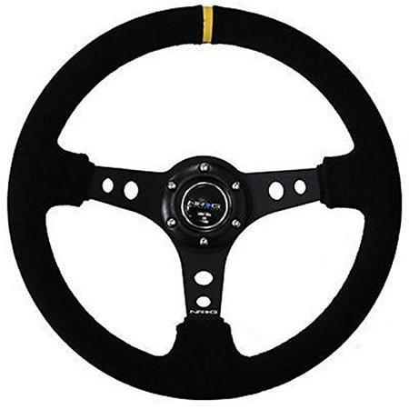 NRG Innovations ST-006S-Y 350mm Sport Steering Wheel (3"" Deep) (Suede with Yellow Center Mark)