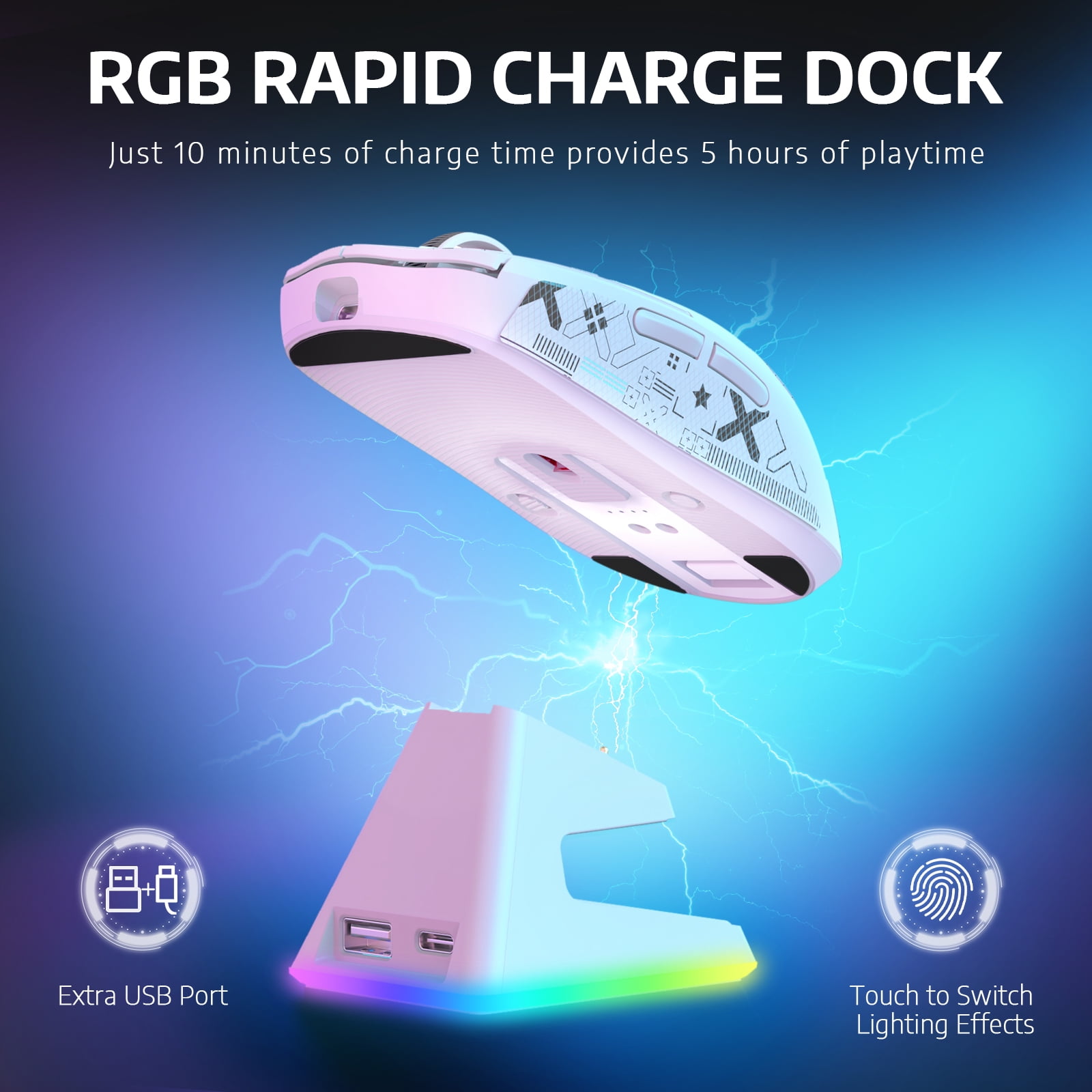 X6 Superlight Wireless Gaming Mouse with Magnetic RGB Charging Dock, 49g Ultralight Mice PixArt PAW3395 Sensor, 26000DPI, Tri-Mode 2.4G/USB-C Wired/Bluetooth Mouse, Mouse Grip Tape