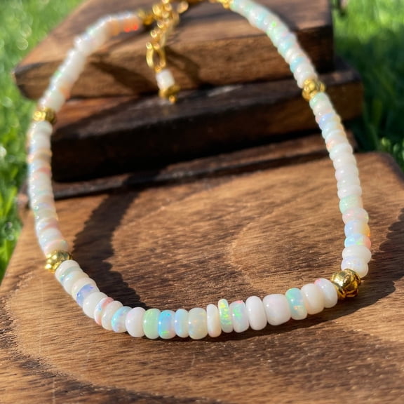 Ethiopian Opal Beads Bracelet: White Multi Fire Opal, Handmade Jewelry
