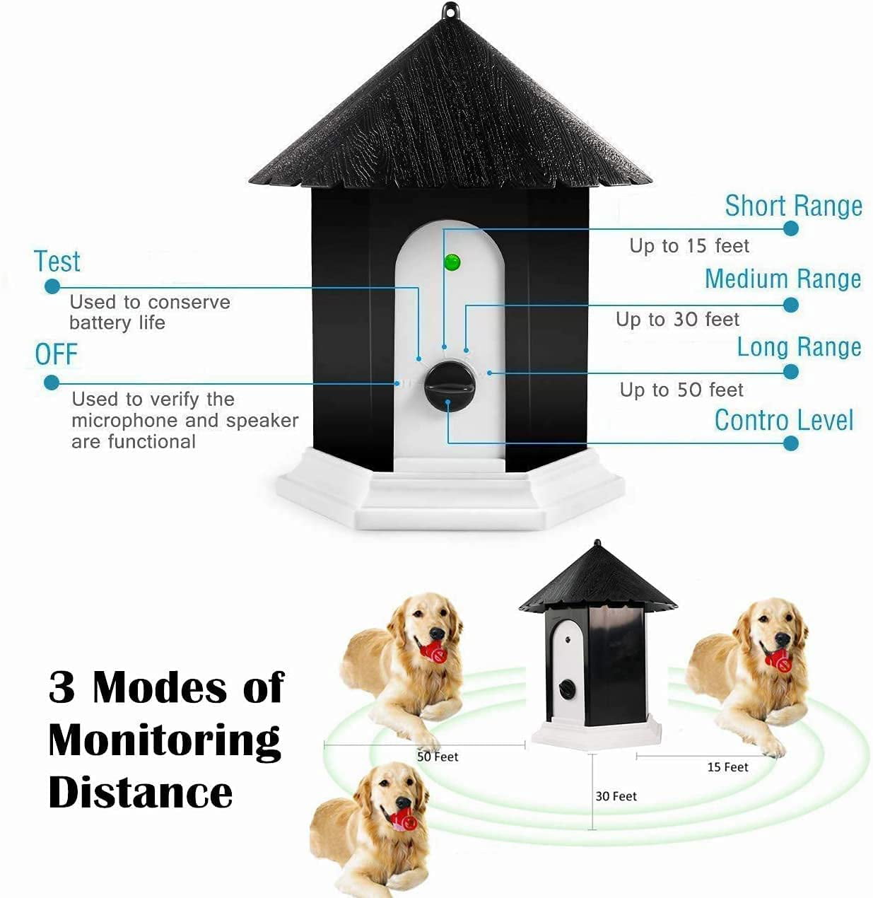 Sonic Bark Deterrents Dog Silencer Bark Box for Small Medium Large Dogs in Birdhouse Shape Ultrasonic Stop Barking Outdoor Barking Control Device 