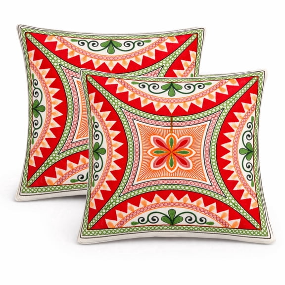 Vibrant Geometric Embroidered Cushion Cover, Bohemian Ethnic Decorative Throw Pillow Case, Colorful Mandala Sofa Cushion Home Decor 16X16