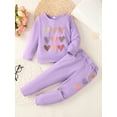 thumbnail image 2 of Bagilaanoe 2Pcs Little Girl Valentine's Day Outfits Heart Print Long Sleeve Pullover Tops + Sweatpants 3T 4T 5T 6T 7T Kids Long Pants Set, 2 of 9
