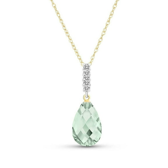 Galaxy Gold 14k 18" Yellow Gold Briolette Green Amethyst and Genuine Diamonds Drop Pendant Necklace