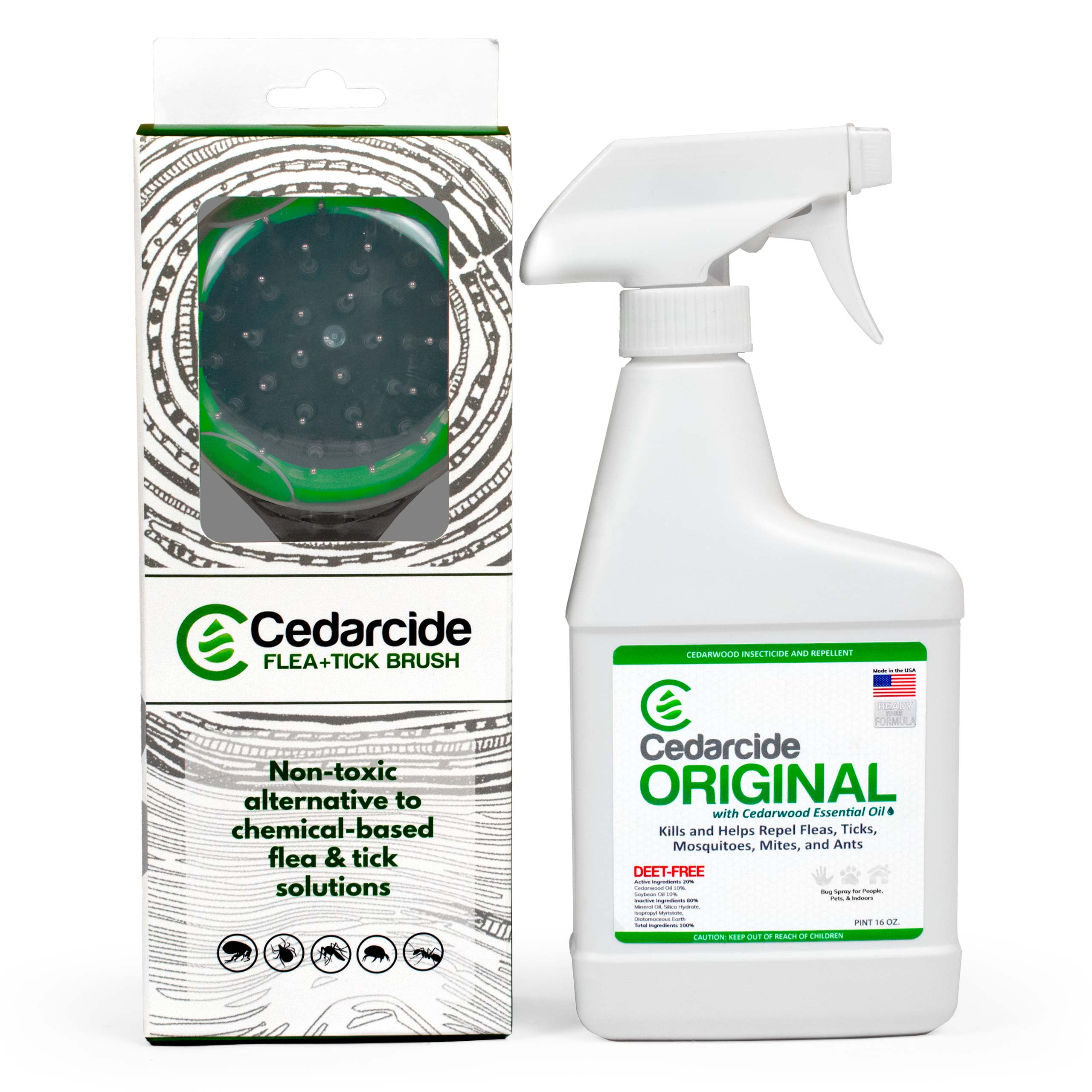 Cedarcide Flea + Tick Pet Brush (Pint Pack) For Dogs & Cats Durable Steel Pro Grooming Brush