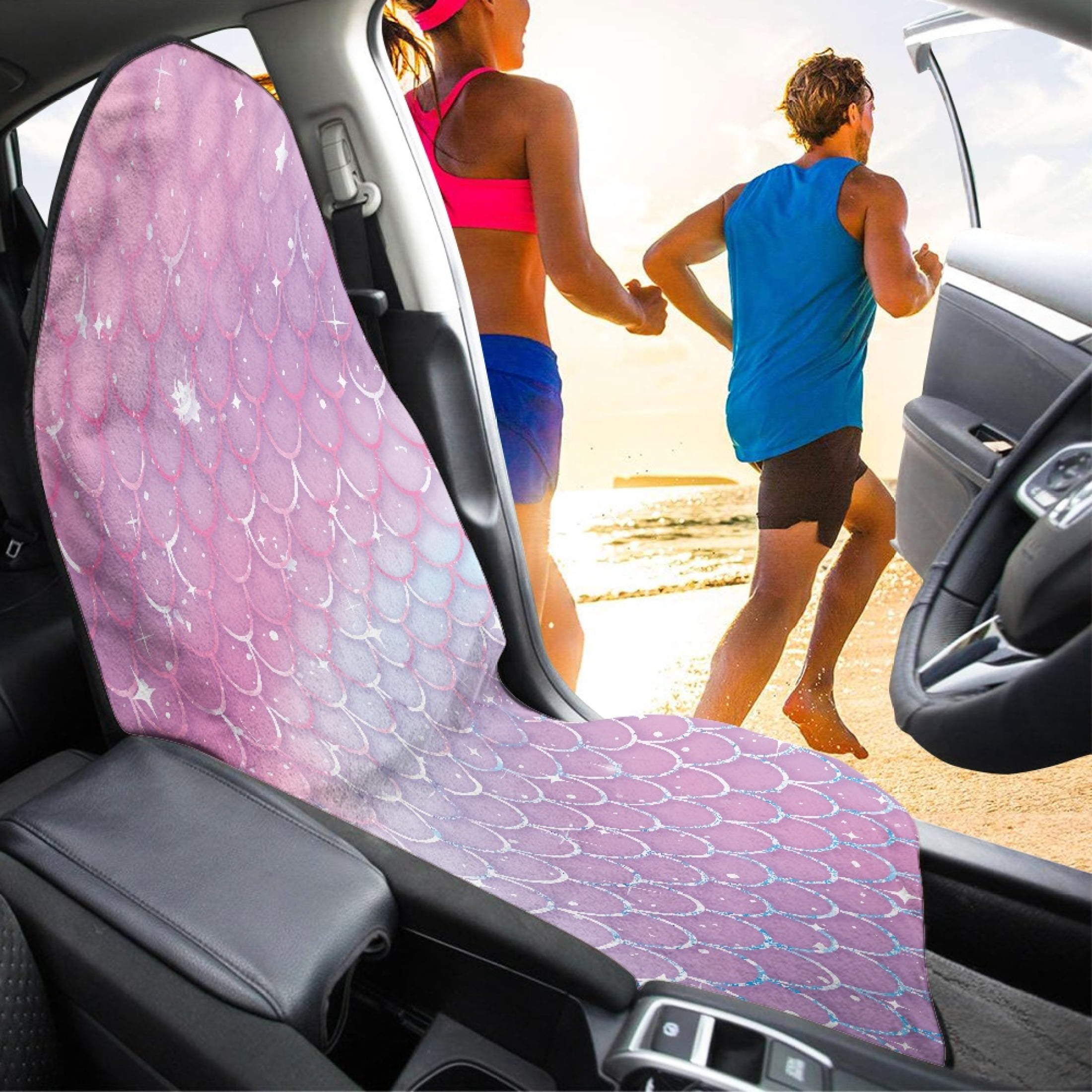 XYZCANDO Pastel Gradient Mermaid Scale Car Seat Cover - Sweatproof & Waterproof Protector | Soft Microfiber, Universal Fit for Cars, SUVs & Trucks