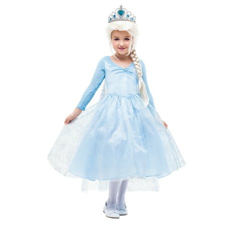 Girls Princess Costume Snow Queen Party Gown Dress with Crown