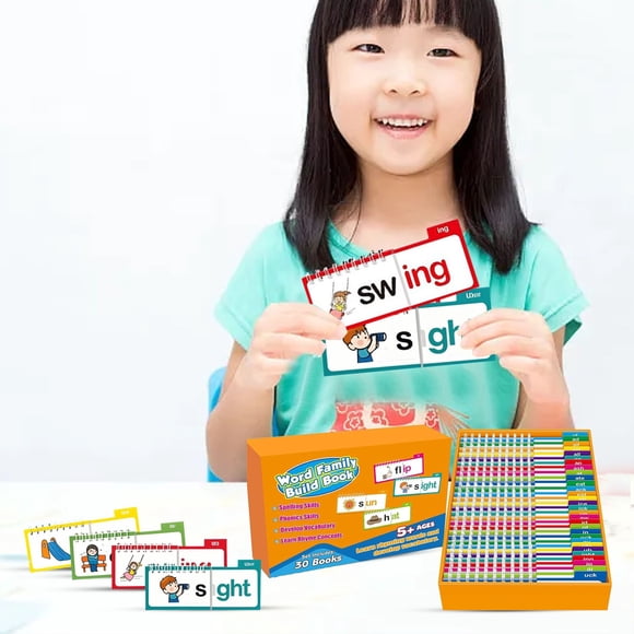 YWIYIUD 1 Set Phonics FlashCards Words Family Build Book 6.69x9.84inch 30 Read and RhymeFlip Books Sight Words FlashCards Kindergarten PhonicsFlip Books for Teens Homeschool Learning Activity