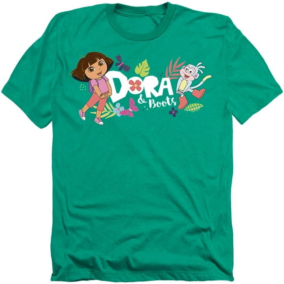 Popfunk Dora The Explorer With Boots And Butterflies Unisex Adult Heather T Shirt, Kelly Green Heather, Small