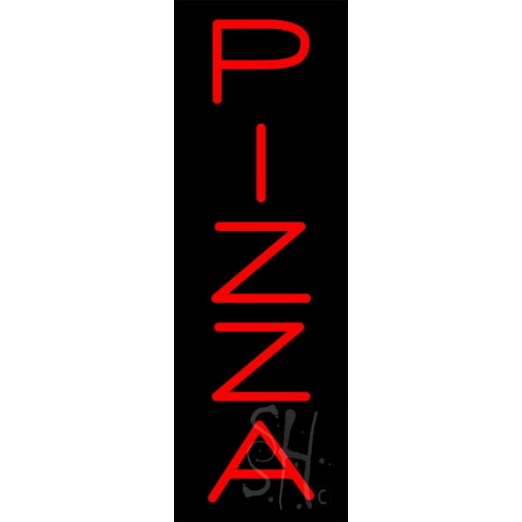 Red Vertical Pizza LED Neon Sign 24" Tall x 8" Wide, Clear Edge Cut Acrylic Backing, with Dimmer - Bright and Premium built indoor LED Neon Sign for restaurant window and interior decor.