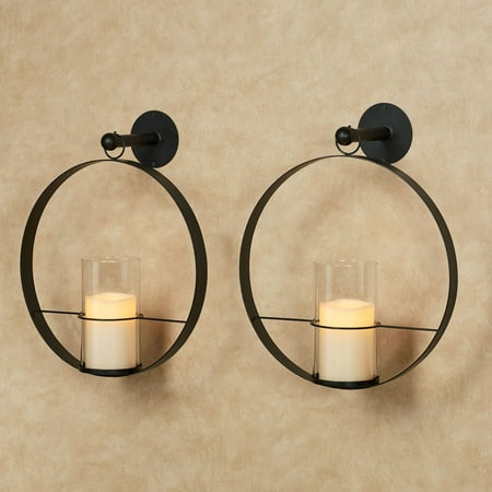 

Hayward Stunning Contemporary Round Metal Hurricane Wall Sconce Pair Black Each measures 17 in wide x 7.5 in deep x 21 in high