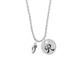 thumbnail image 2 of Delight Jewelry Silvertone Mini Purple Running Shoe Silvertone Script Initial Disc - R - Charm Necklace, 20"+3", 2 of 4