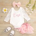 thumbnail image 2 of IBTOM CASTLE Baby Girls 1st Birthday Outfit Cake Smash Floral Lace Romper + Tutu Skirt + Bow Headband Princess Dress Photo Shoot Clothes 12-18 Months Pink & Daisy, 2 of 8