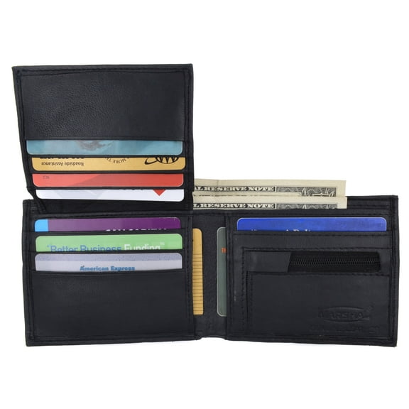 Lamb Leather Flap Up ID Card Holder W/Zippered Compartment Bifold Wallet 3053
