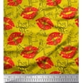 thumbnail image 1 of Soimoi Yellow Poly Georgette Fabric Text,Eiffel Tower & Lips Women Decor Fabric Printed Yard 42 Inch Wide, 1 of 1