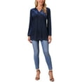 thumbnail image 2 of INSPIRE CHIC Women's Top Glitter Velvet V Neck Long Sleeve Metallic Tunic Blouse Loose Party Sparkle Blouse M Dark Blue, 2 of 6