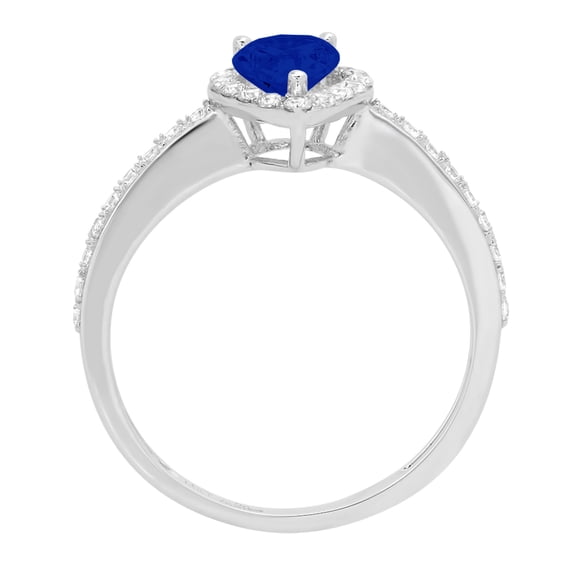 0.755 ct Pear Cut Simulated Blue Sapphire Solitaire with Accents Engagement Ring for Women in 18K White Gold