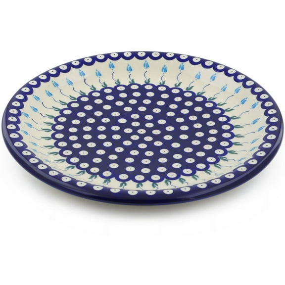 Polish Pottery 12¾-inch Platter (Peacock Tulip Garden Theme) Hand Painted in Boleslawiec, Poland   Certificate of Authenticity