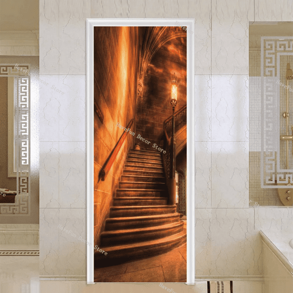 D Retro Stair Door Sticker Removable Waterproof Self-adhesive Poster Home Bedroom rative Wall Sticke