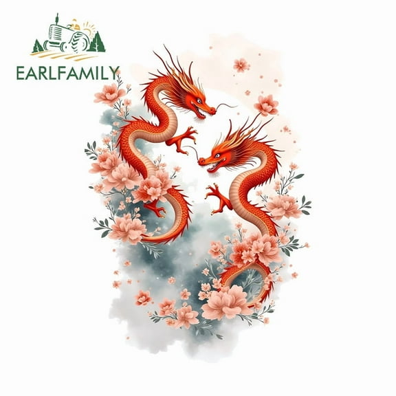 EARLFAMILY 5.1" Yinyang Dragon Colorful Cartoon Car Stickers Windshield Motorcycle Luggage Waterproof JDM Decal Occlusion Scratch Car Door Protector