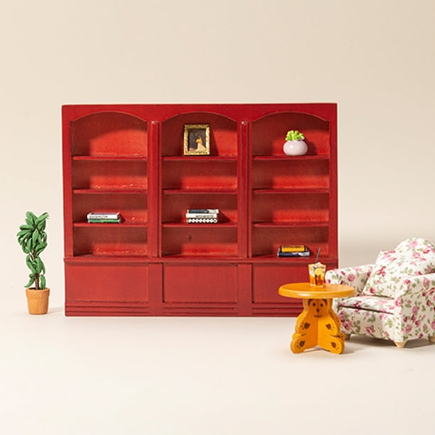 1/12 casa de muñecas Mini estantería de madera roja modelo de muebles pequeños decoración de casa de muñecas Sywqhk libre de BPA