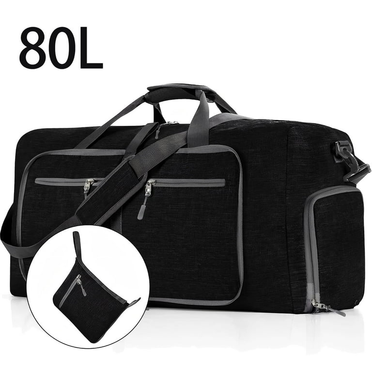 Cshidworld 80L Foldable Duffle Bag, Black Weekender Carry-On photo 1