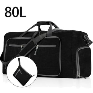 Cshidworld 80L Foldable Duffle Bag, Black Weekender Carry-On