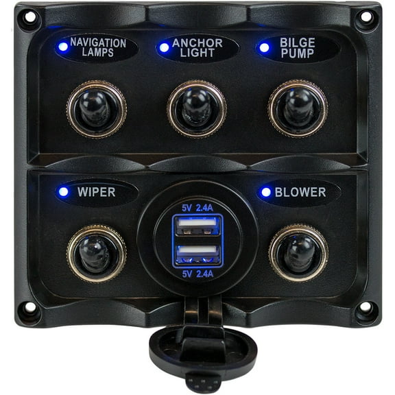 Sea-Dog Water Resistant Toggle Switch Panel w/USB Power Socket - 5... [424617-1]