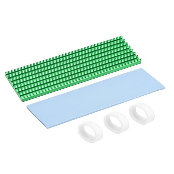 Aluminum Heatsink Kit 70 x 22 x 3mm Green with Silicone Thermal Pads for M.2, for 2280 SSD