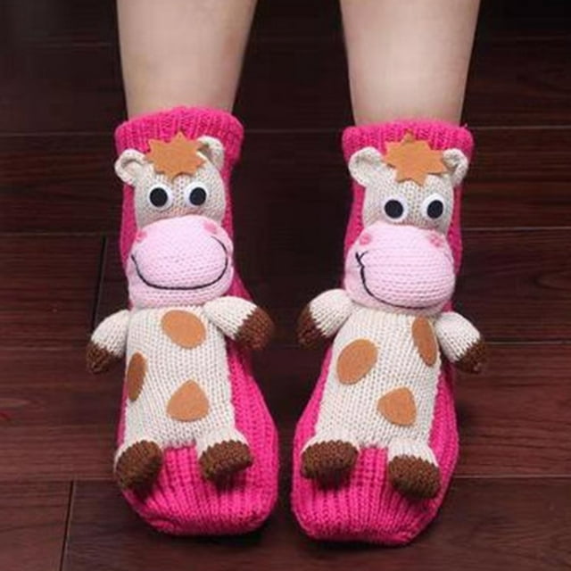Christmas Socks Floor Handmade Woolen Knitting Fashion Cartoon Animal Christmas Gift