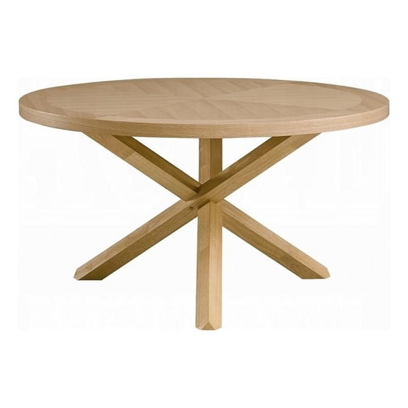 Semi Dining Table-54 Inch Round Top-Cross Base-Oak Brown Finish