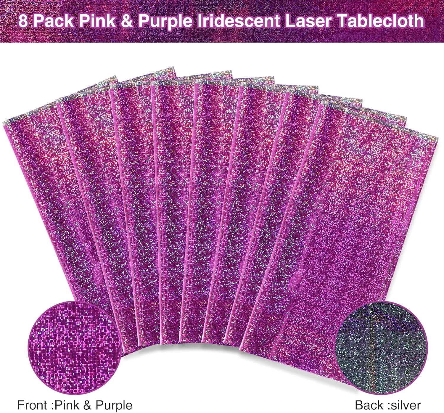 QIANJIA 4 Pack Iridescent Pink Plastic Tablecloths Shiny Disposable Laser Rectangle Table Covers,Holographic Foil Tablecloth Iridescent Party Decorations for Birthday Wedding Christmas, 54x108Inch