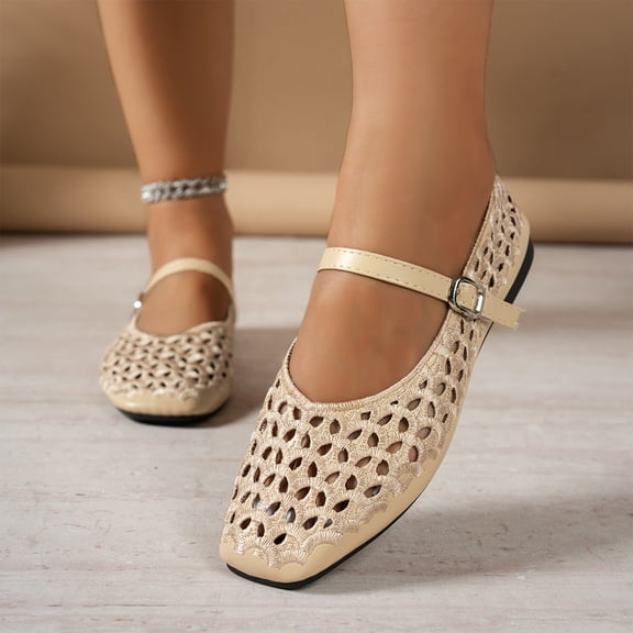 Woven Mesh Ballet Flats for Women with Metal Buckle Strap Ballerina Flat Shoes Comfortable Round Toe Mary Jane Flat.