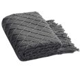 thumbnail image 1 of Manta de tiro de punto suave con borla, mantón de siesta de oficina, funda decorativa para sofá, sofá, para viajes, gris oscuro Eigraketly LF000012-04B, 1 of 7