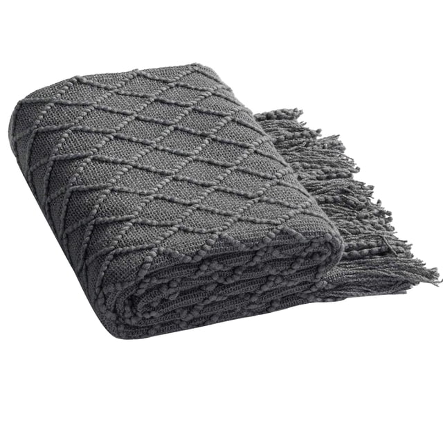 Manta de tiro de punto suave con borla, mantón de siesta de oficina, funda decorativa para sofá, sofá, para viajes, gris oscuro Eigraketly LF000012-04B