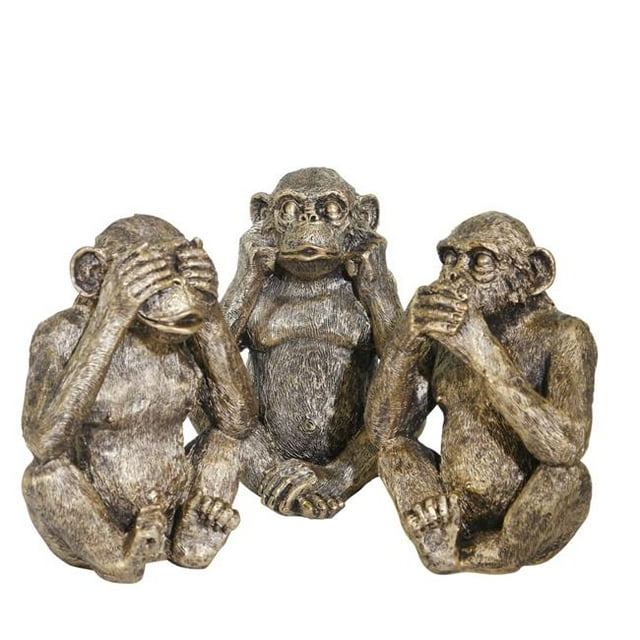 Benzara BM205222 Ribbed Polyresin Chimpanzee Figurines, Bronze & Gray - Set of 3