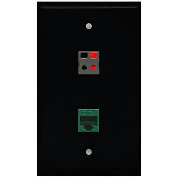 RiteAV - Black 1 Port Cat5e Ethernet Green 1 Port Speaker Wall Plate