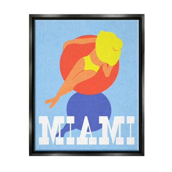 Stupell Industries Miami Woman in Pool Float Graphic Art Jet Black Floating Framed Canvas Print Wall Art, Design by Daphne Polselli